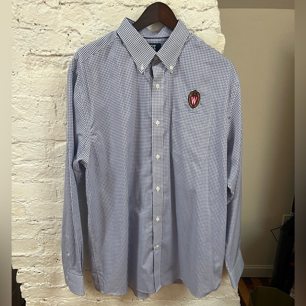 Cutter & Buck University of Wisconsin Blue Check Button Down Shirt